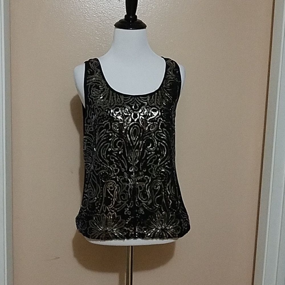 Cache Sleeveless Black Sequin Top - image 1